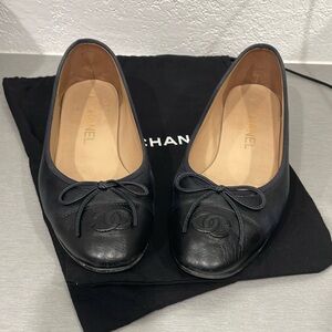 Chanel Dark Navy and Black Flats